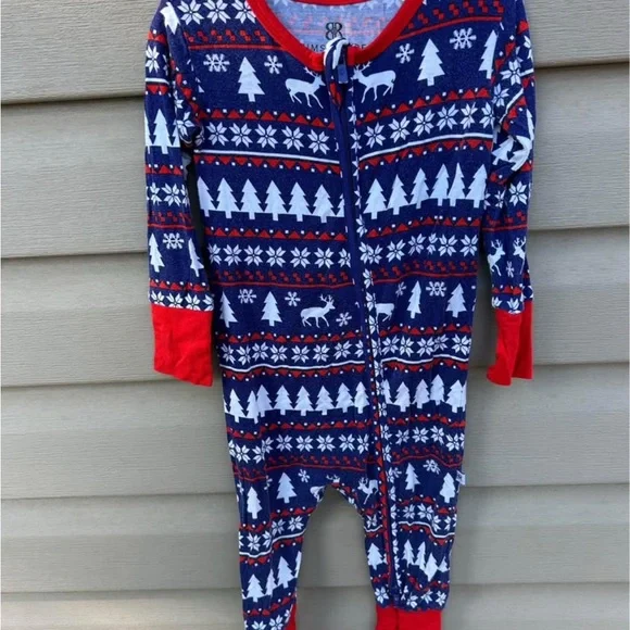 Bums & Roses Christmas Bamboo Rompers 9-12m - Picture 2 of 7